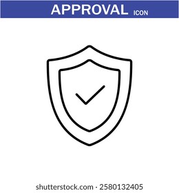 Approval icon. Containing accept, certified, thumps up, agreement, approve, validation, seal approved, confirmation and decision icons. Vector Line Icon set art by illustrator eps 10