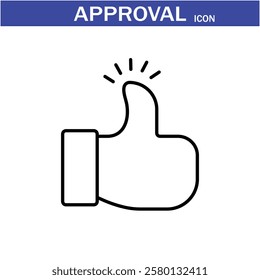 Approval icon. Containing accept, certified, thumps up, agreement, approve, validation, seal approved, confirmation and decision icons. Vector Line Icon set art by illustrator eps 10