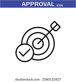 Approval icon. Containing accept, certified, thumps up, agreement, approve, validation, seal approved, confirmation and decision icons. Vector Line Icon set art by illustrator eps 10