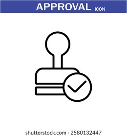 Approval icon. Containing accept, certified, thumps up, agreement, approve, validation, seal approved, confirmation and decision icons. Vector Line Icon set art by illustrator eps 10