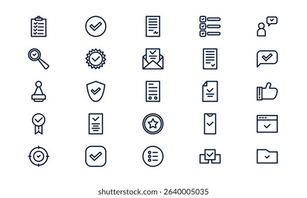 Approval icon depicting acceptance, confirmation, and validation of decision in outline style