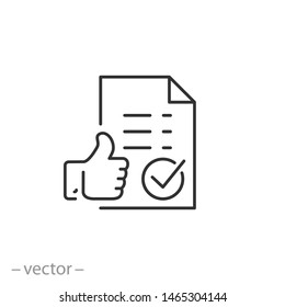 ícone de aprovação, documento credenciado, contrato autorizado, símbolo de linha fina para web e telefone celular em fundo branco - ilustração vetorial de curso editável eps 10