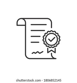 Approval icon, document accredited, authorized agreement, thin line symbol for web and mobile phone on white background - vector illustration eps 10