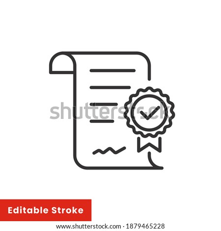 Approval icon, document accredited, authorized agreement, thin line symbol for web and mobile phone on white background - editable stroke vector illustration eps 10
