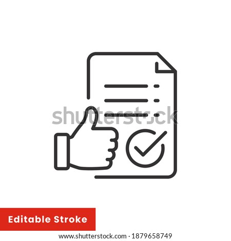 Approval icon, document accredited, authorized agreement, thin line symbol for web and mobile phone on white background - editable stroke vector illustration eps 10