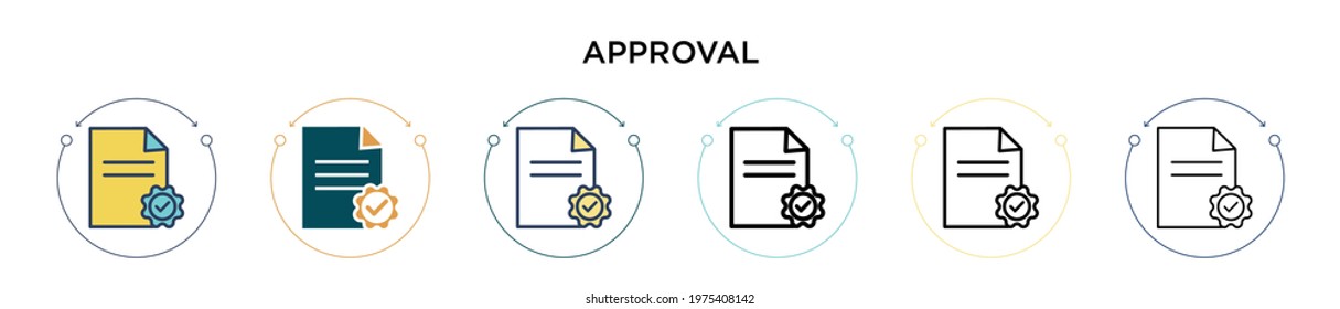 Approval icon in filled, thin line, outline and stroke style. Vector illustration of two colored and black approval vector icons designs can be used for mobile, ui, web