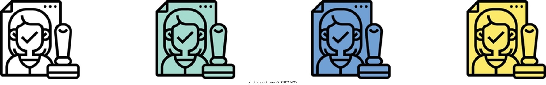 approval icon. Outline, Green, Blue and Yellow Style Design Isolated On White Background