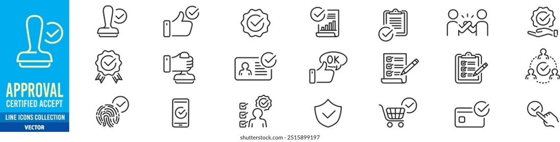 Approval icon set editable stroke. Vector illustration.