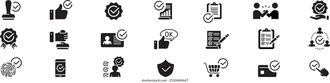 Conjunto de iconos de Aprobación. Trazo editable. Ilustración vectorial.