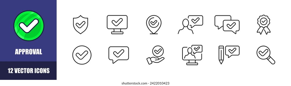 Approval icon set. Linear style. Vector icons