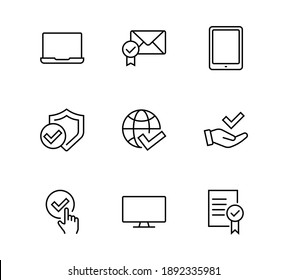 Approval Icon Set Thin Vector Icons Contains Check, Approved, Best Quality, Approval, Check Mark, Editable Stroke