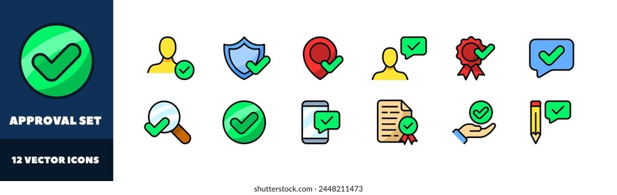 Approval icon set. Tick icons. Flat style. Vector icons