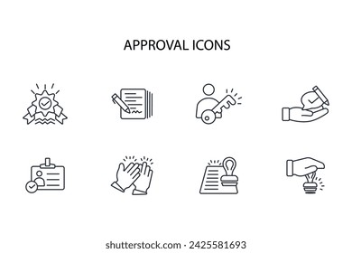 Approval icon set.vector.Editable stroke.linear style sign for use web design,logo.Symbol illustration.