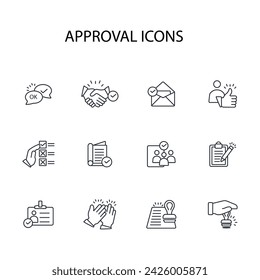 Approval icon set.vector.Editable stroke.linear style sign for use web design,logo.Symbol illustration.