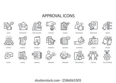 Approval icon set.vector.Editable stroke.linear style sign for use web design,logo.Symbol illustration.