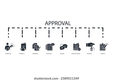 Approval icon set.vector.Editable stroke.linear style sign for use web design,logo.Symbol illustration.