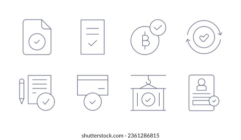 Approval icons. editable stroke. Containing bitcoin accepted, container, approval, approve, accepted, check, cv.