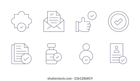 Iconos de aprobación. trazo editable. Conteniendo las mejores prácticas, elegir, aprobar, aprobar, aceptar, comprobar, cv.