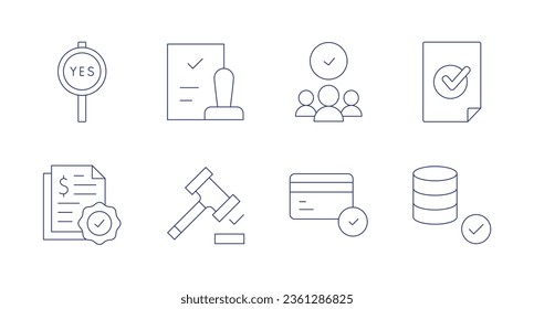 Approval icons. editable stroke. Containing candidate, credit card, approval, approve, agree, checking, database.