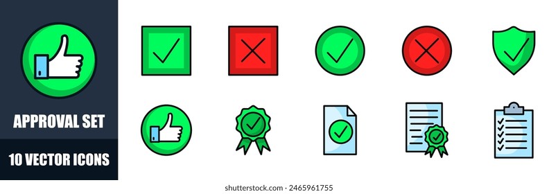 Approval icons set. Flat style. Vector icons