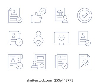 Approval icons. Thin Line style, editable stroke. best practice, choose, document, check, cv, file, banking, checking, approval, approve, approved.