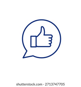 Aprobación como pulgares para arriba icono de la burbuja del discurso. Diseño mínimo del Comentarios de comunicación de los medios sociales.
