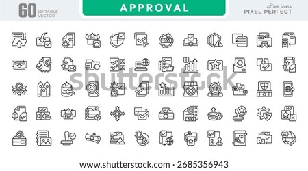 Approval line icon set. Containing value, star, thumb up, premium, review, rate, award, best, agreement, quality control, certificate, check Mark, achievement line icon set. Ui thin line icon pack.