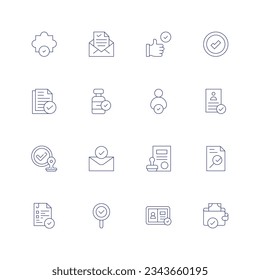 Icono de línea de aprobación establecido en fondo transparente con trazo editable. Conteniendo aceptación, aprobación, mejores prácticas, comprobación, aprobación, selección, cv, aprobado, documento, archivo, tarjeta de identificación, pago.