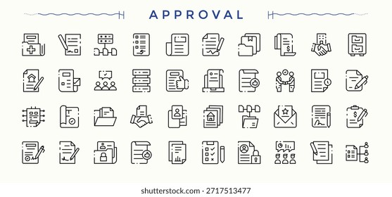Conjunto de ícones de aprovação. Ícones mínimos da moda. Contendo confirmação, ok, marca, direita, verificação, sinais. Ilustração vetorial. Ícone direito do pacote.