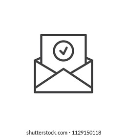 Approval mail outline icon. linear style sign for mobile concept and web design. Envelope letter Verified simple line vector icon. Symbol, logo illustration. Pixel perfect vector graphics
