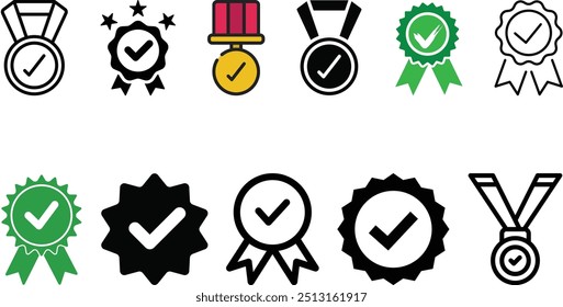 Approval medal icon set collection