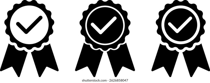 Approval qualified medal icon set. Check mark award icons. Achievement sign. Winning and Success. Being Successful
