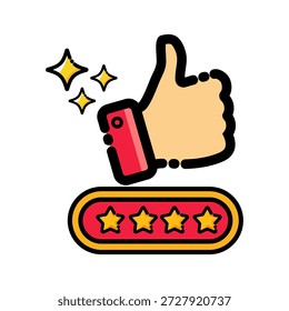 Icono de calificación de Aprobación y calidad con pulgares hacia arriba y estrellas para una satisfacción Cliente por calificación, satisfacción, premium, Comentarios, puntuaciones de revisión de calidad y más