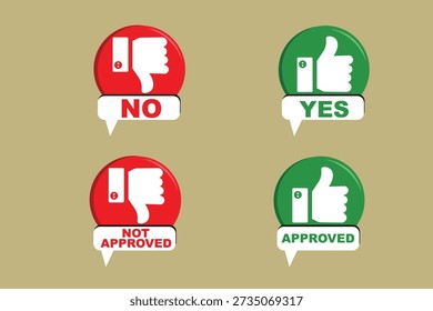 Conjunto de íconos de Aprobación y rechazo con símbolos sí y no.
