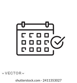 approval schedule, calendar icon, event calendar icon, calendar line symbol for web and mobile isolated on white background, editable stroke eps 10 vector illustration