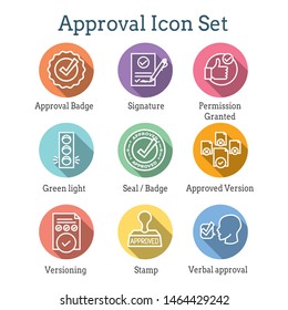 Approval and Signature Icon Set with Stamp and version icons