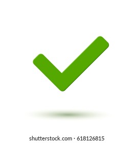 Approval simple tick sign, test mark graphic element. Vector checkmark icon isolated on white background. Green stamp, symbol Yes or OK button for correct, vote, check, approved decision. 