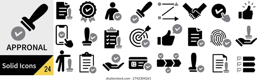 approval solid icon set vector silhouette business collection