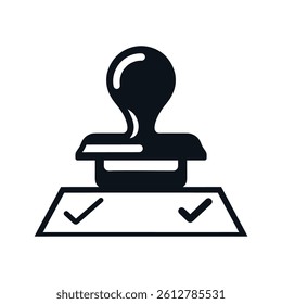 Approval Stamp with Check Marks, Document Validation Symbol, Official Seal Design
