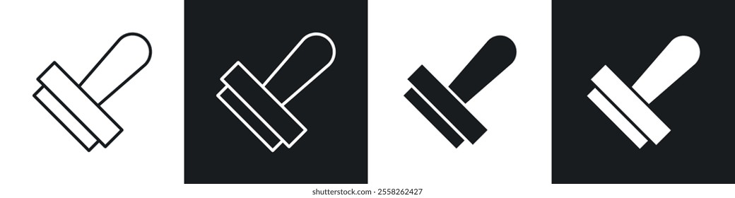 Approval stamp icon vector collection in black and white.