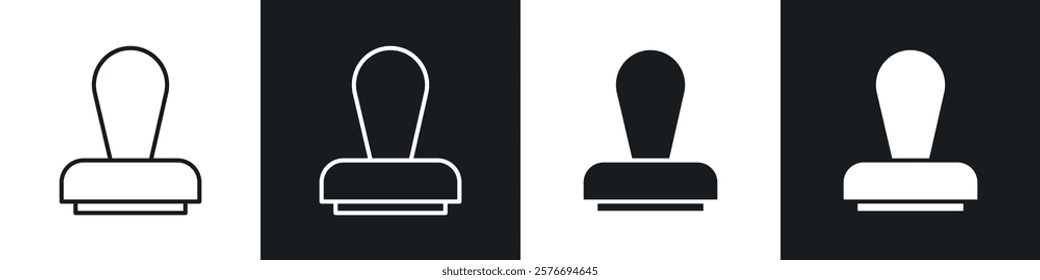 Approval stamp icons collection in black and white solid and line style