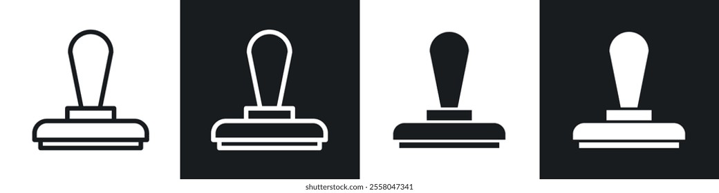 Approval stamp icons pack in black and white filled and outlined versions.
