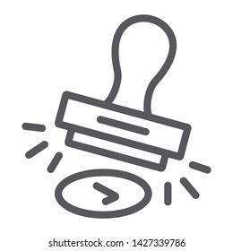 Approval stamp line icon, allow and stamper, rubber stamp sign, vector graphics, a linear pattern on a white background, eps 10.