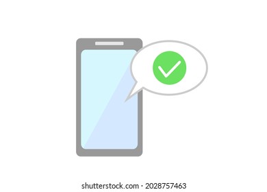 El símbolo de aprobación se muestra en la pantalla de este teléfono inteligente. Ilustración vectorial.