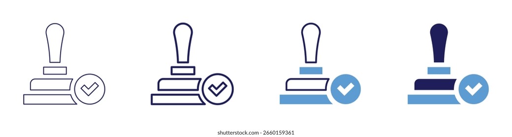 Genehmigungssystem-Symbol in 4 verschiedenen Stilen. Dünne Linie, Linie, Fette Linie, Duotone. Duotone-Stil. Bearbeitbarer Strich.