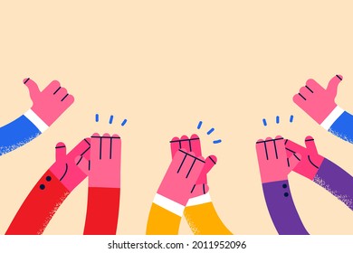 Approval, thumbs up, clapping concept. Human hands applauding in air with copy space approving something vector illustration