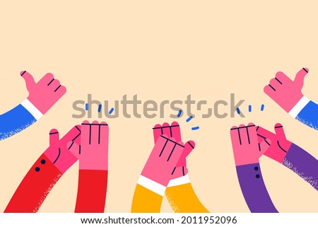 Approval, thumbs up, clapping concept. Human hands applauding in air with copy space approving something vector illustration