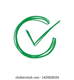 Approval tick doodle, hand drawn checkmark