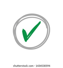 Approval tick doodle, hand drawn checkmark