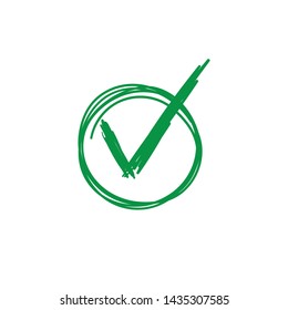 Approval tick doodle, hand drawn checkmark